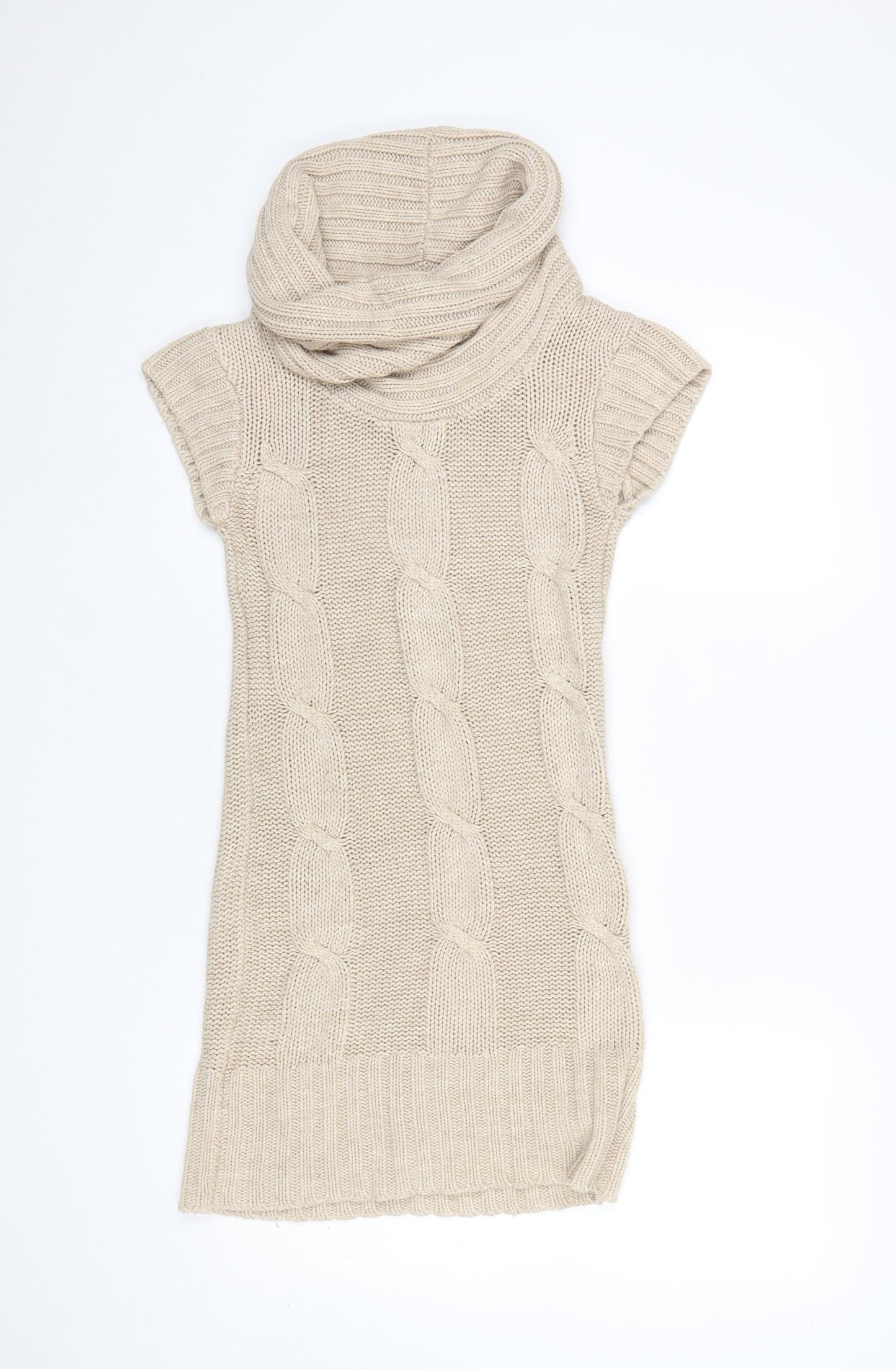 New Look Women's Beige Cable Knit Cowl Neck Jumper Dress Size 8