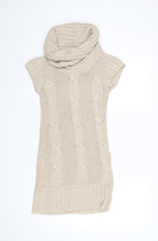 New Look Women's Beige Cable Knit Cowl Neck Jumper Dress Size 8