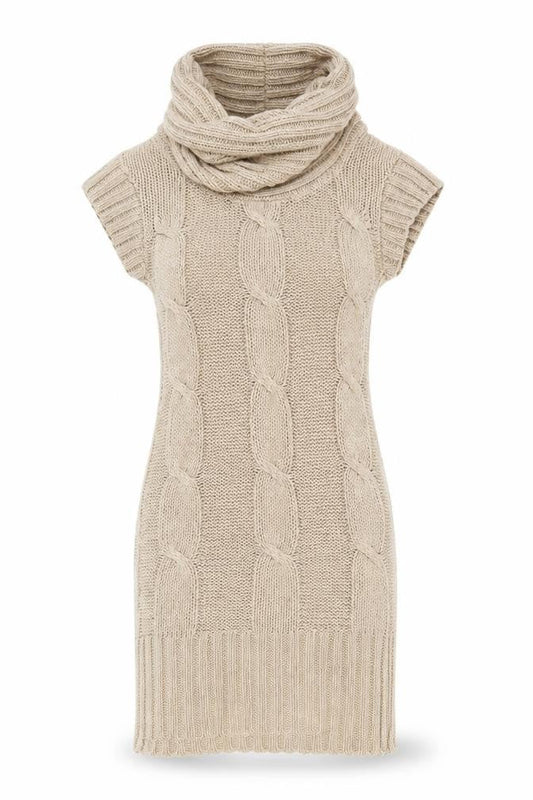 New Look Women's Beige Cable Knit Cowl Neck Jumper Dress Size 8