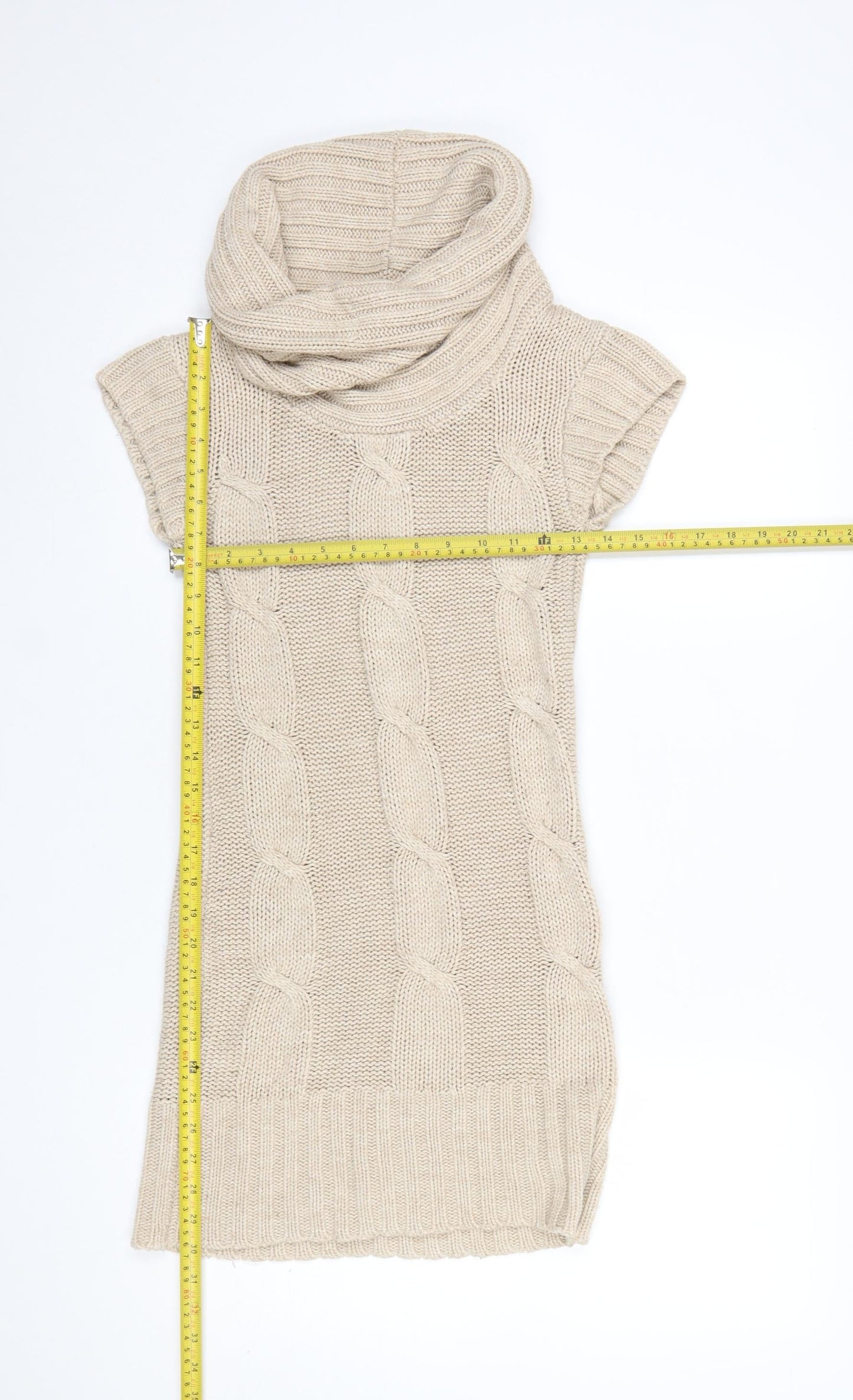 New Look Women's Beige Cable Knit Cowl Neck Jumper Dress Size 8