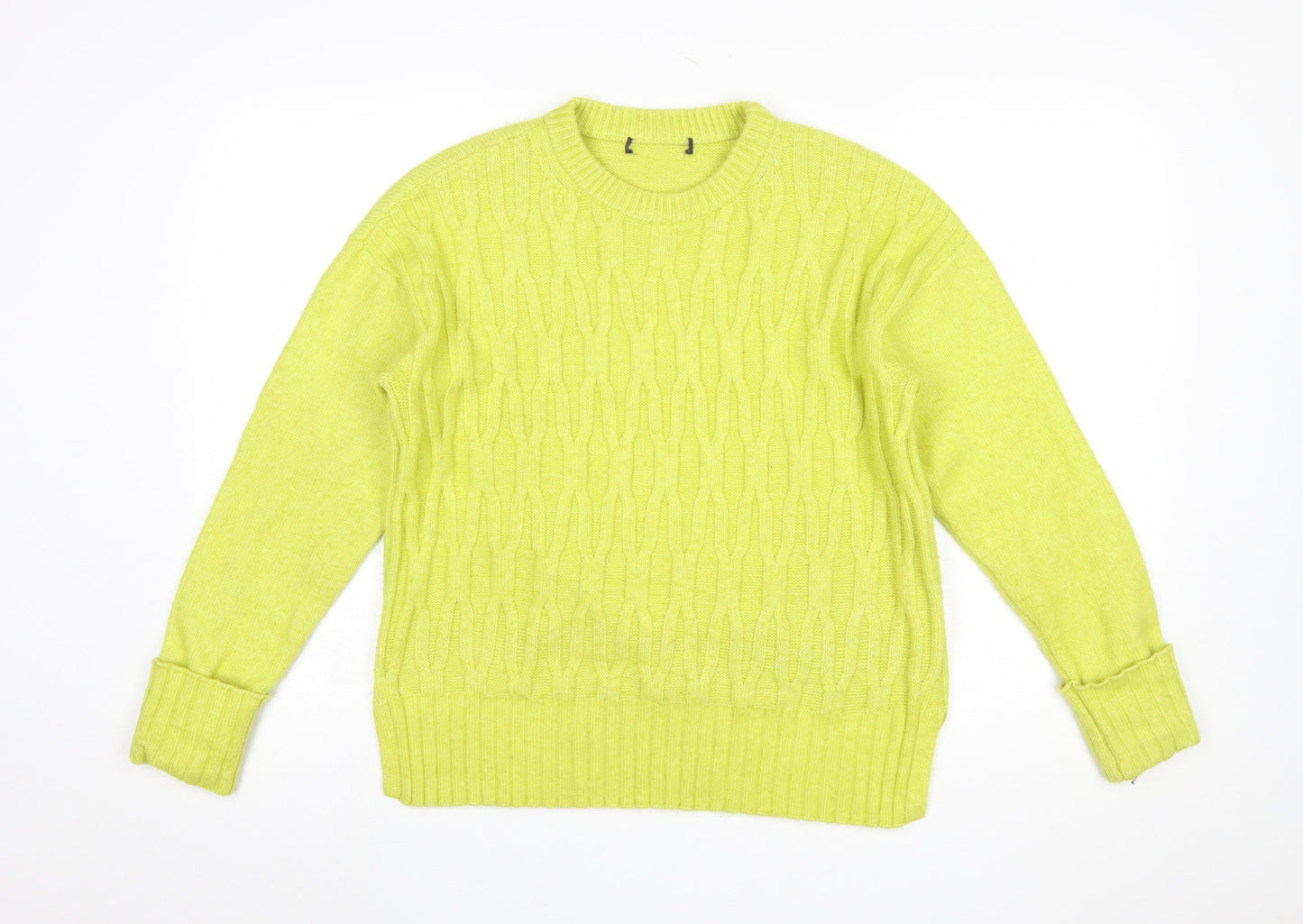 Marks and Spencer Women's Yellow Cable-Knit Crew Neck Jumper M