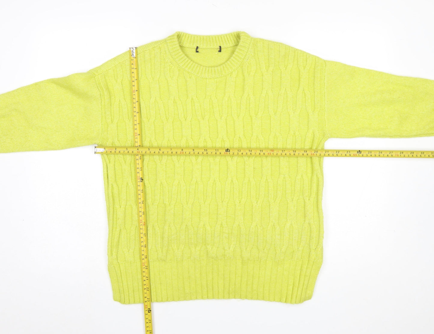Marks and Spencer Women's Yellow Cable-Knit Crew Neck Jumper M