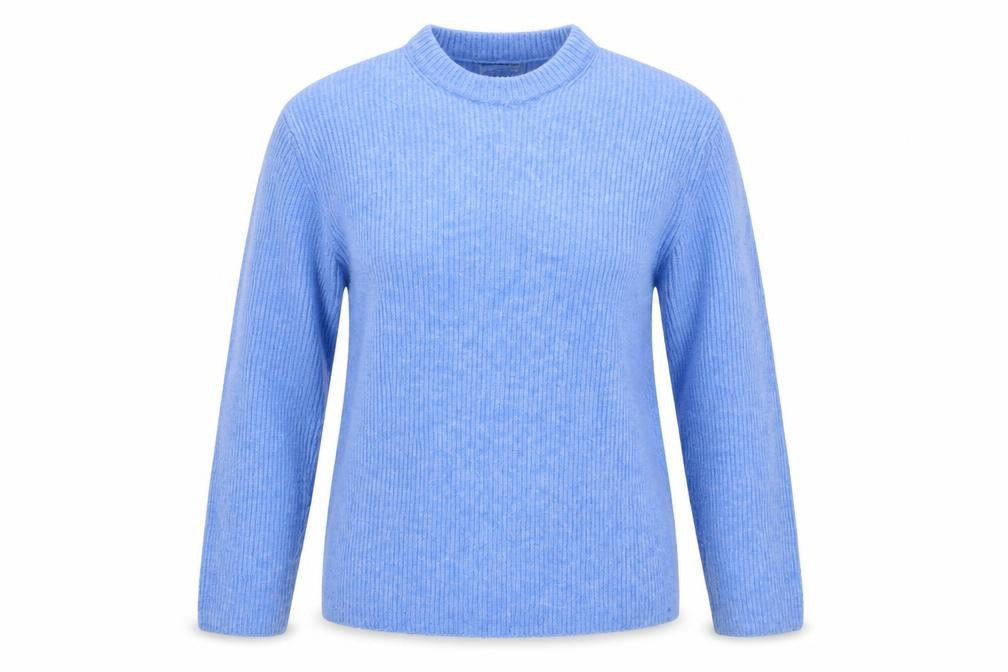 ZARA Women Blue Ribbed Knit Long Sleeve Pullover Jumper Size L