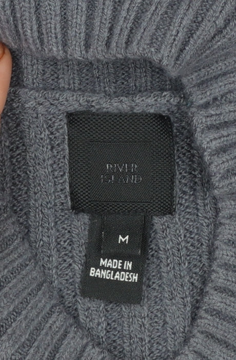 River Island Women’s Grey High Neck Chunky Knit Pullover Jumper M