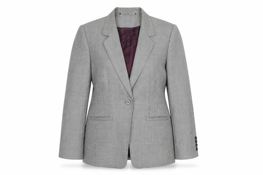 Austin Reed Women's Grey Wool Houndstooth Blazer Jacket Size 16 Classic Fit