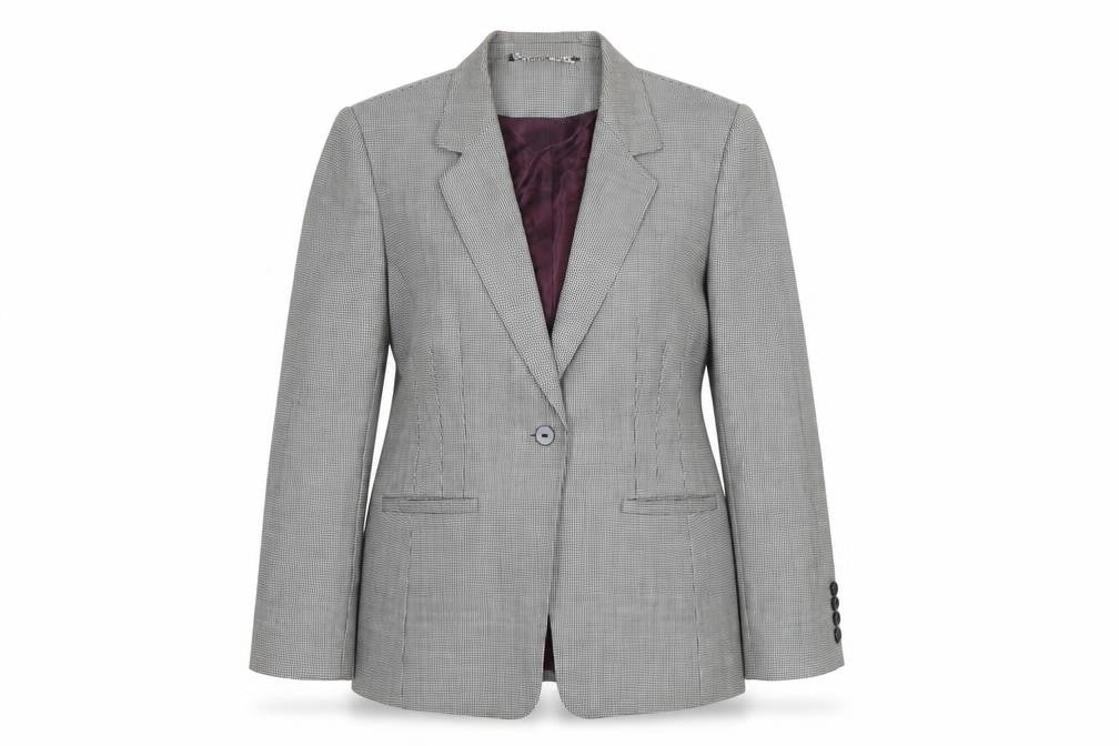 Austin Reed Women's Grey Wool Houndstooth Blazer Jacket Size 16 Classic Fit