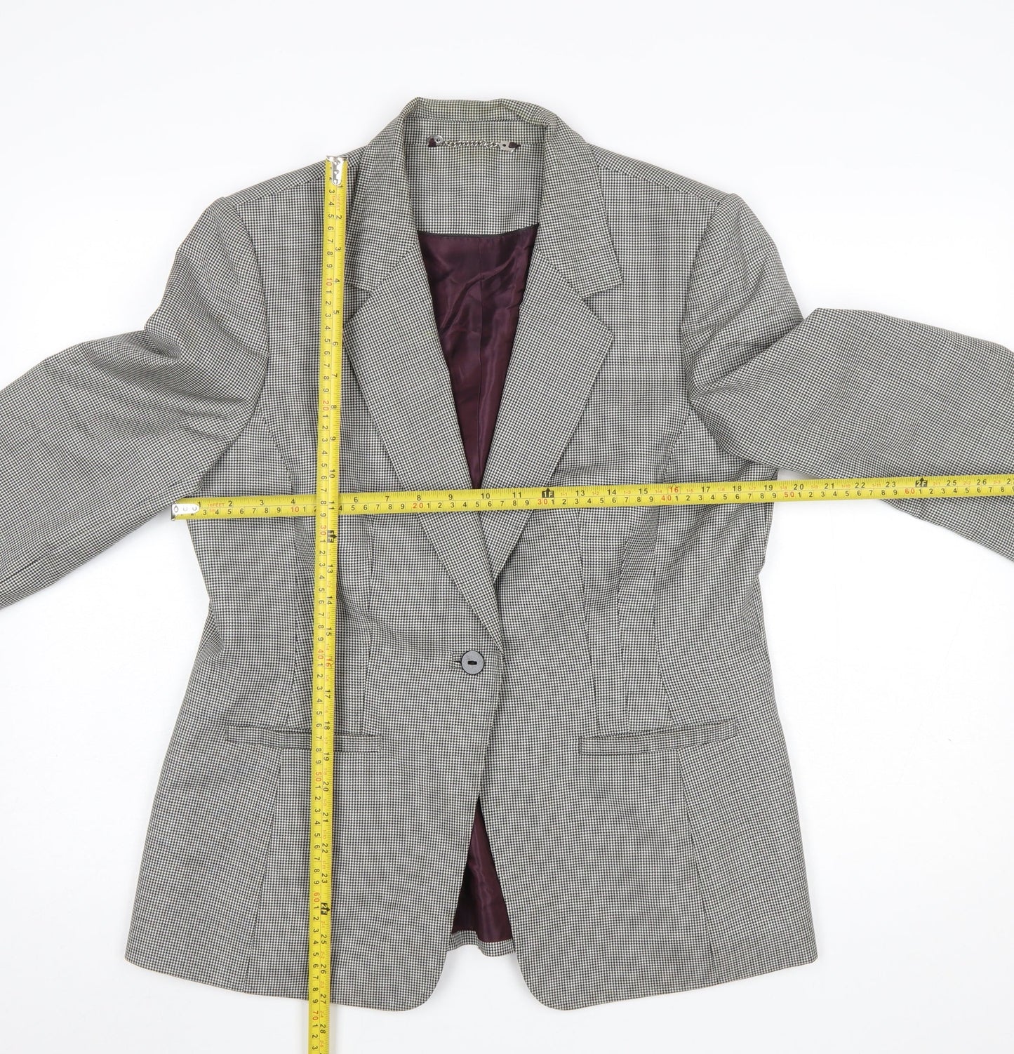 Austin Reed Women's Grey Wool Houndstooth Blazer Jacket Size 16 Classic Fit