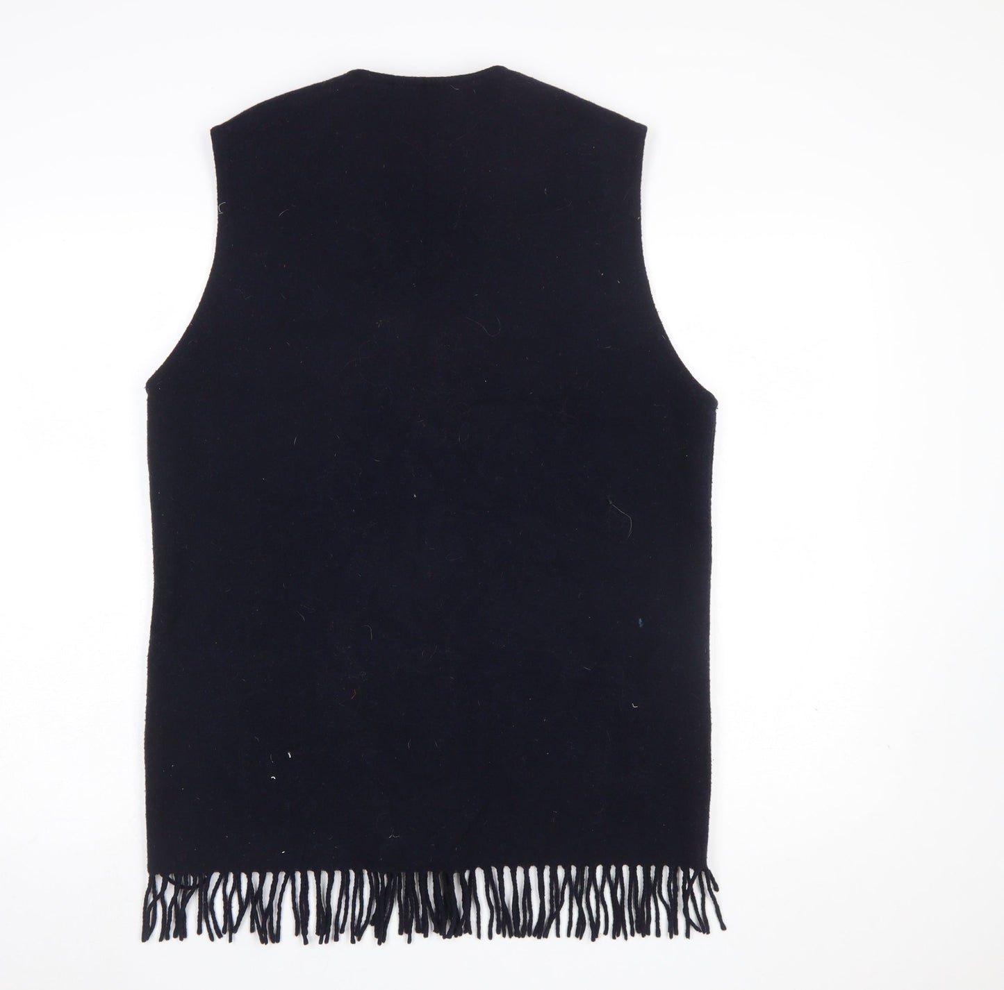 Wallis Women's Black Wool Waistcoat Fringe Hem Size 10