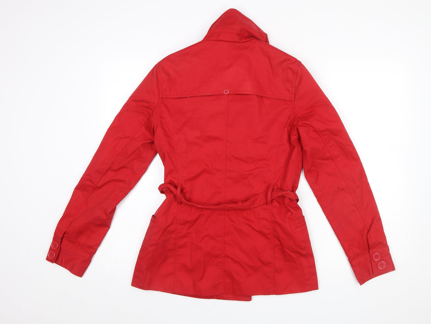 Logo Womens Red Cotton Belted Trench Coat Size 10