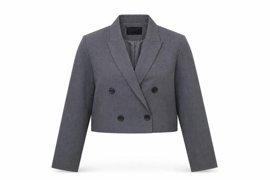 Stradivarius Women Grey Cropped Double-Breasted Blazer Size 12 Tailored
