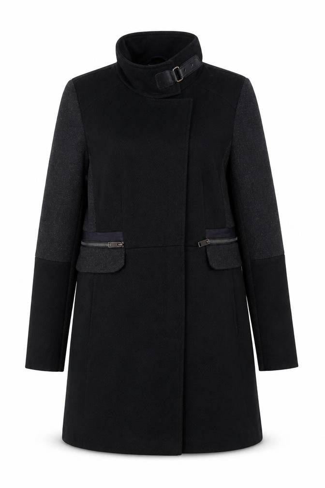 Next Women’s Black Wool Blend Overcoat Size 14 Buckle Collar Workwear
