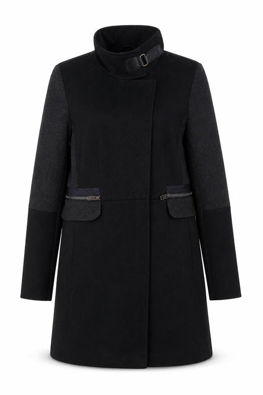 Next Women’s Black Wool Blend Overcoat Size 14 Buckle Collar Workwear