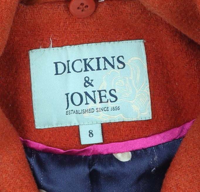 Dickins & Jones Women's Red Wool Mid-Length Overcoat Size 8