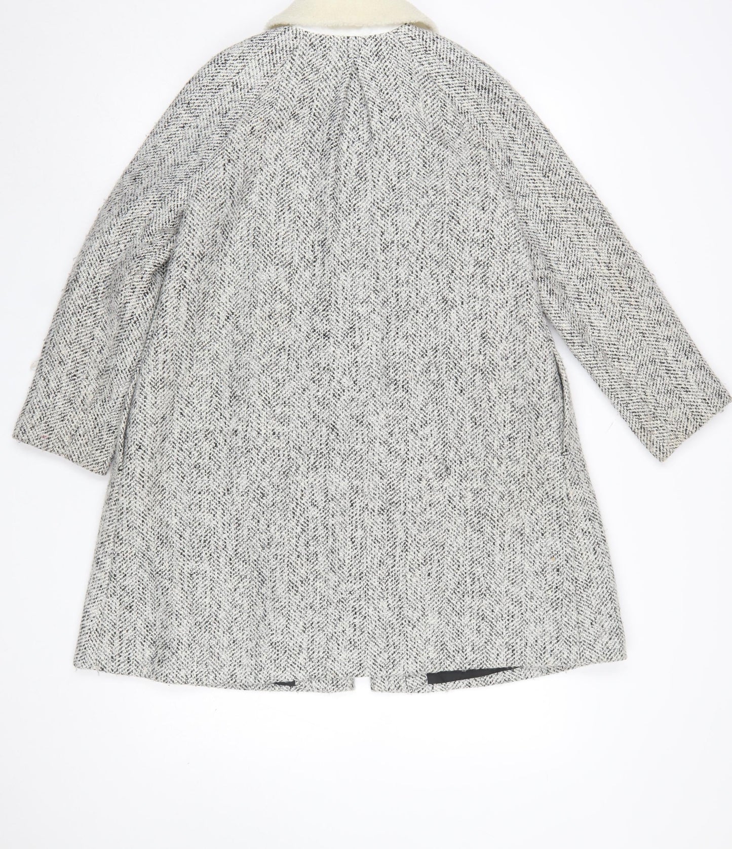 John Lewis Girls Grey Tweed Mid-Length Coat Age 11 Fur Collar Buttoned
