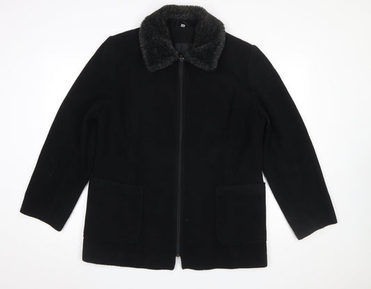 Eleganze Women's Black Wool Blend Fur Collar Overcoat Size 14