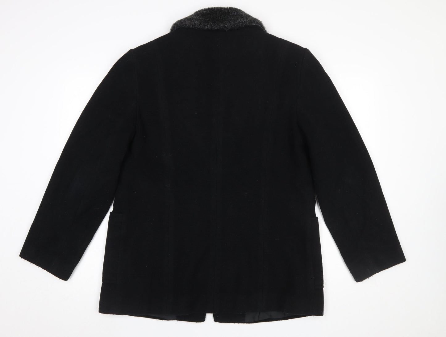 Eleganze Women's Black Wool Blend Fur Collar Overcoat Size 14