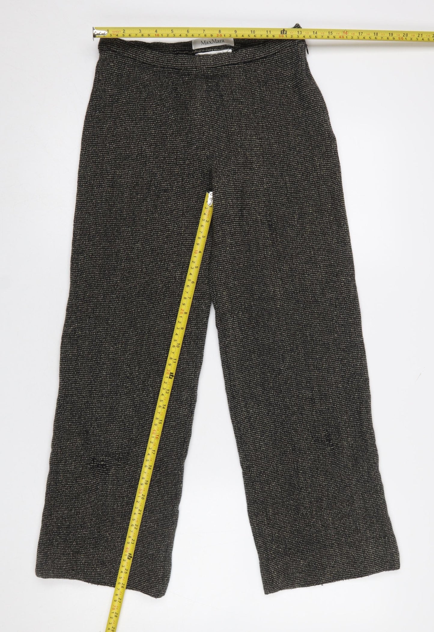 MaxMara Women’s Grey Wool Tweed Straight Trousers Size 12
