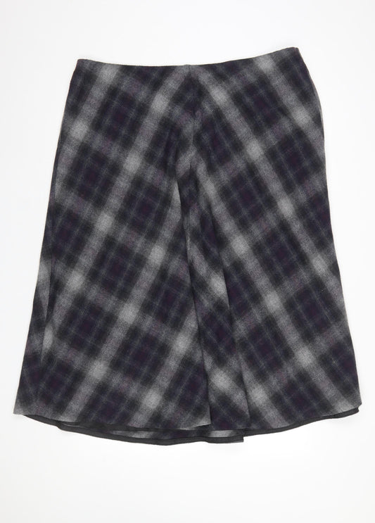 Marks and Spencer Women Grey Checked Wool Blend Midi Skirt UK 20