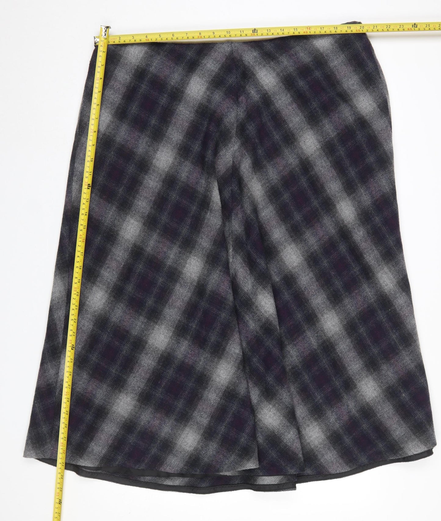 Marks and Spencer Women Grey Checked Wool Blend Midi Skirt UK 20
