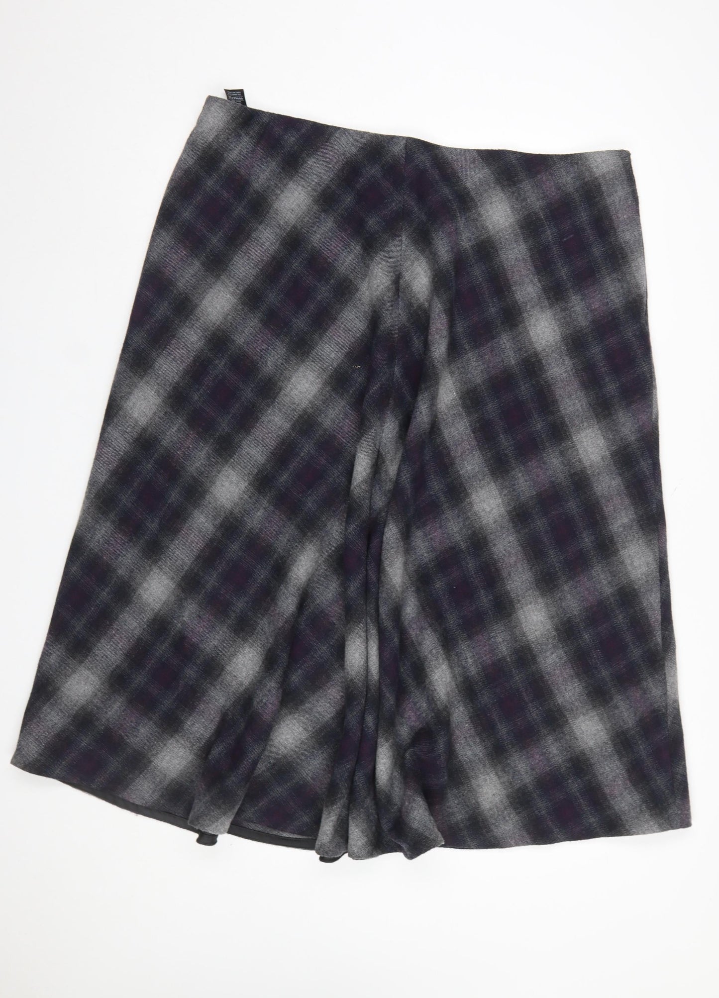 Marks and Spencer Women Grey Checked Wool Blend Midi Skirt UK 20