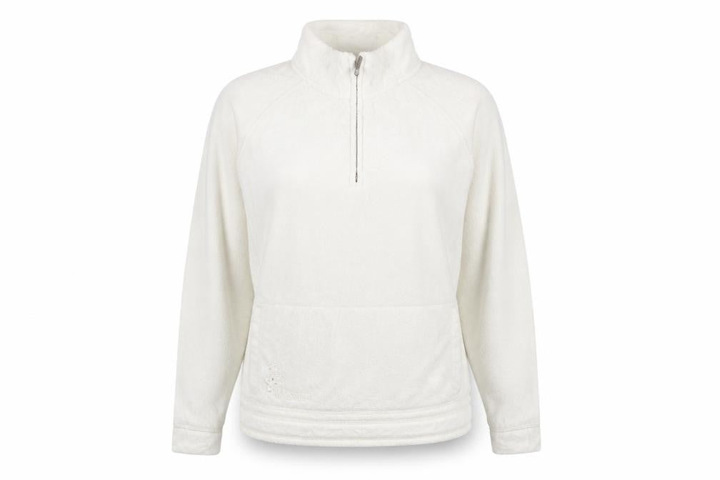 Weird Fish Women Ivory Fleece Pullover Sweatshirt M 1/4 Zip Polyester