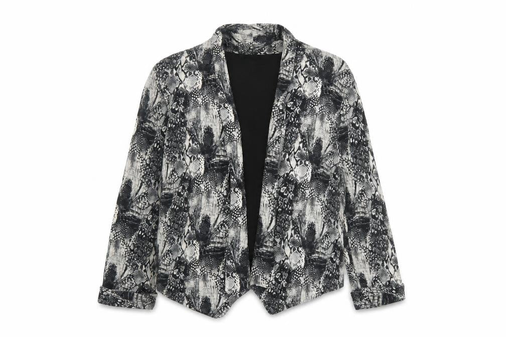 H&M Women's Black Snake Print Blazer Jacket Size 12 Single Breasted