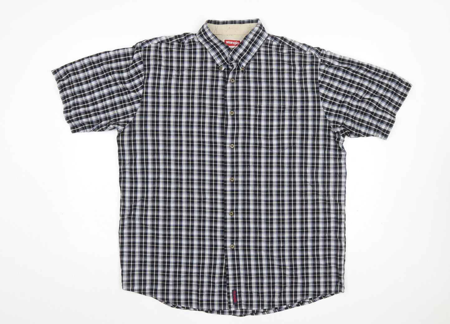 Wrangler Men Blue Check Short Sleeve Button-Up Shirt L