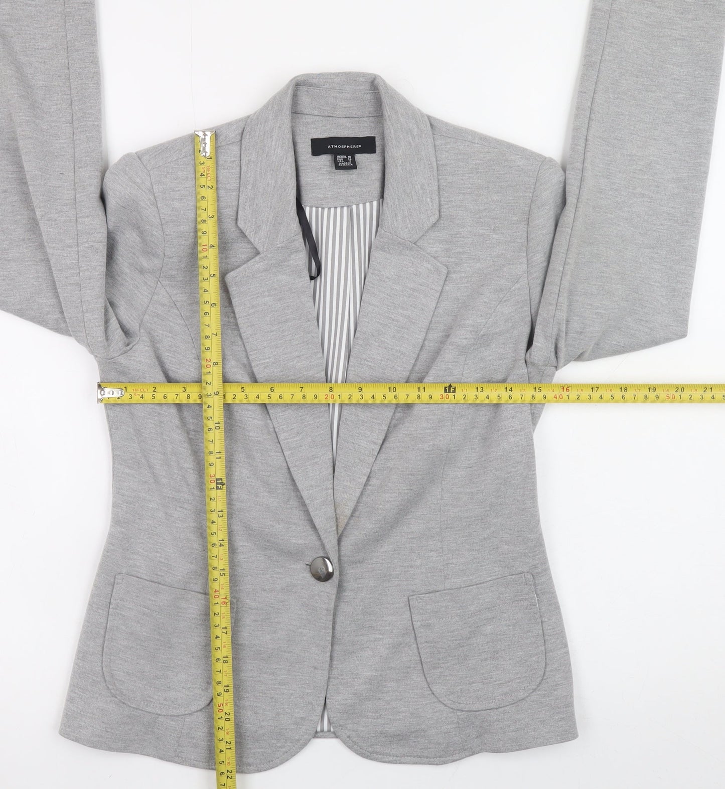 Atmosphere Womens Grey Blazer Size 10 Regular Fit Single Button