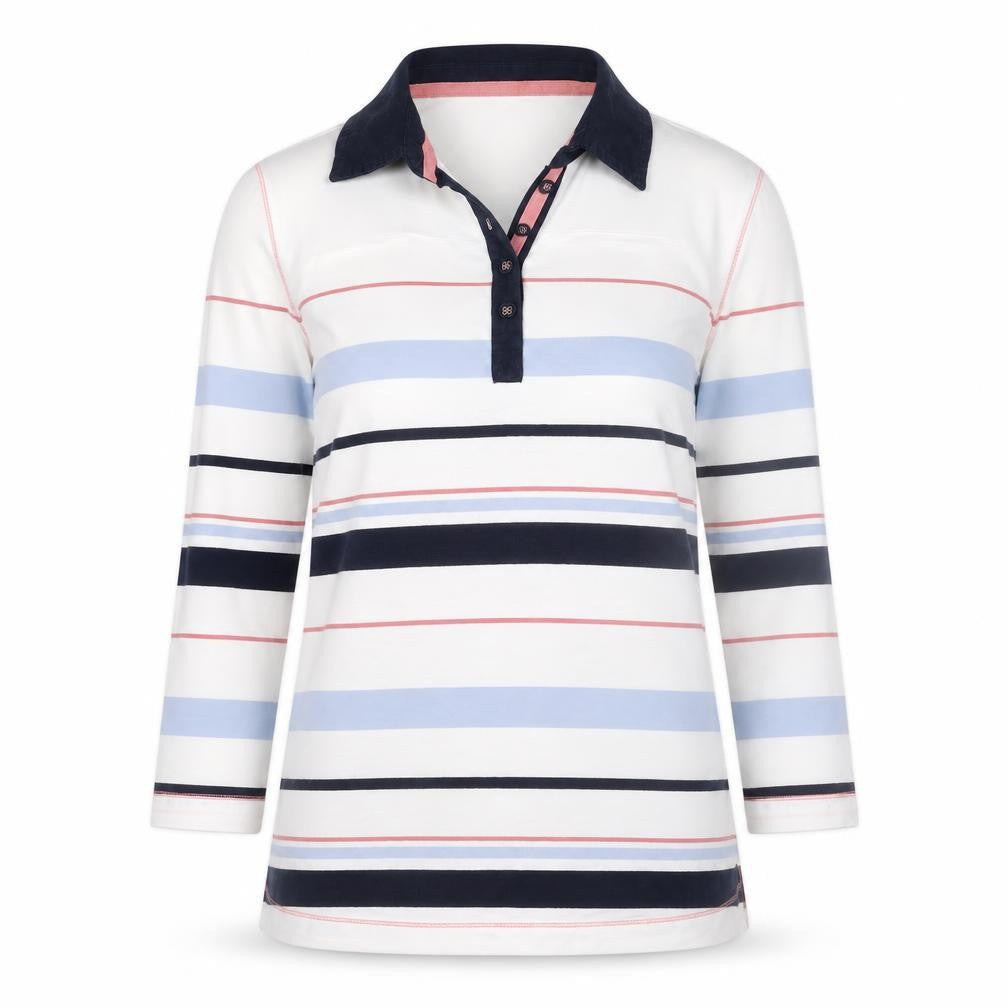 Dash Women White Multi Striped Henley Sweatshirt Size 10