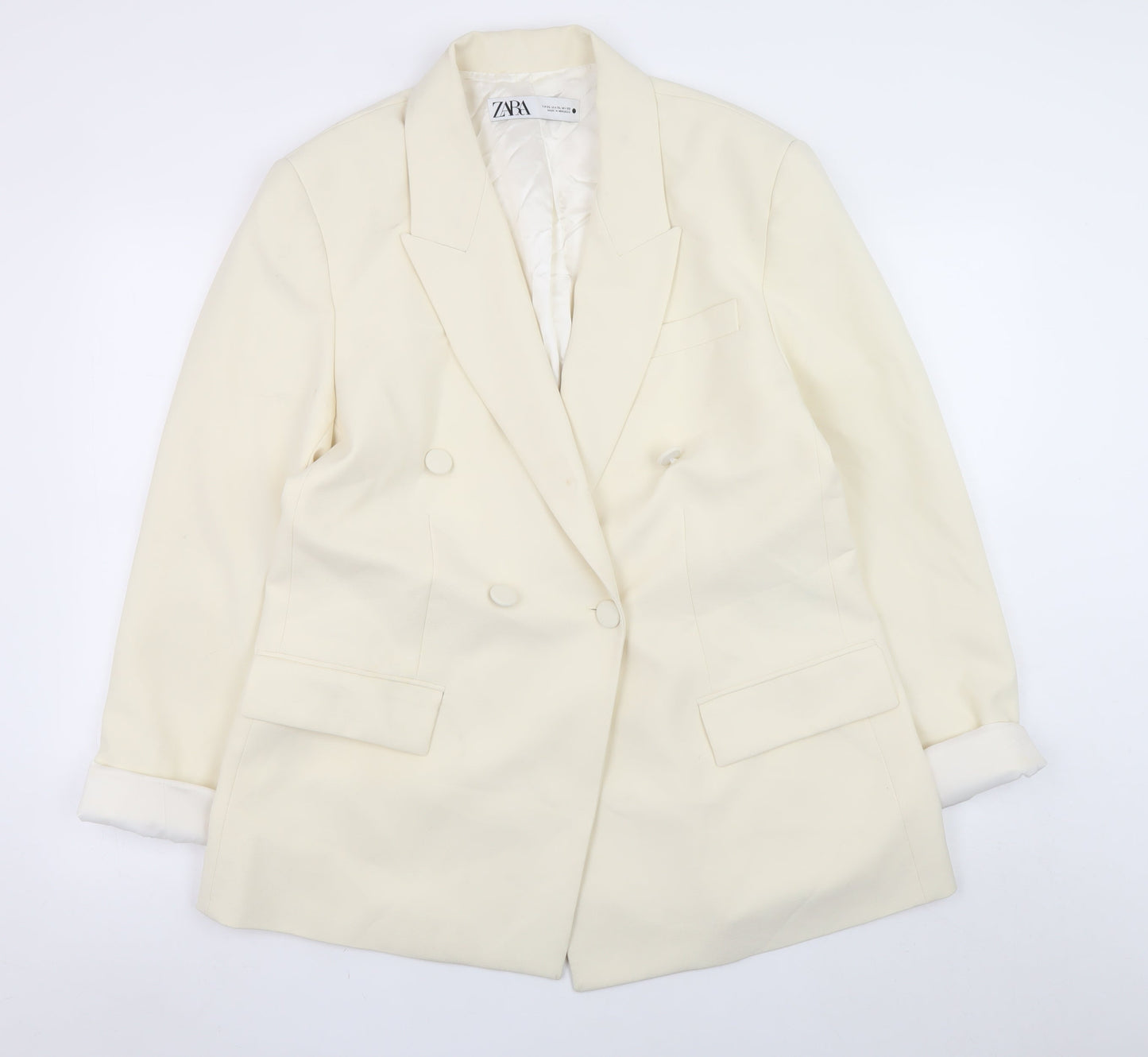 Zara Women Ivory Blazer XL Regular Fit Mid-Length Jacket