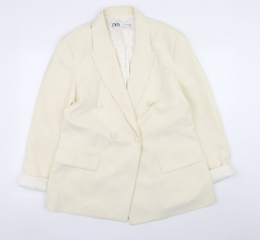 Zara Women Ivory Blazer XL Regular Fit Mid-Length Jacket
