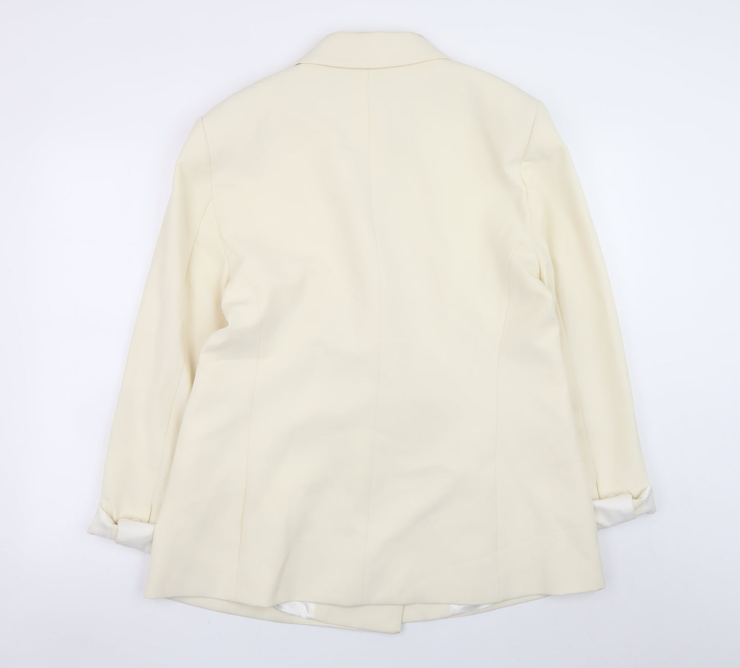 Zara Women Ivory Blazer XL Regular Fit Mid-Length Jacket