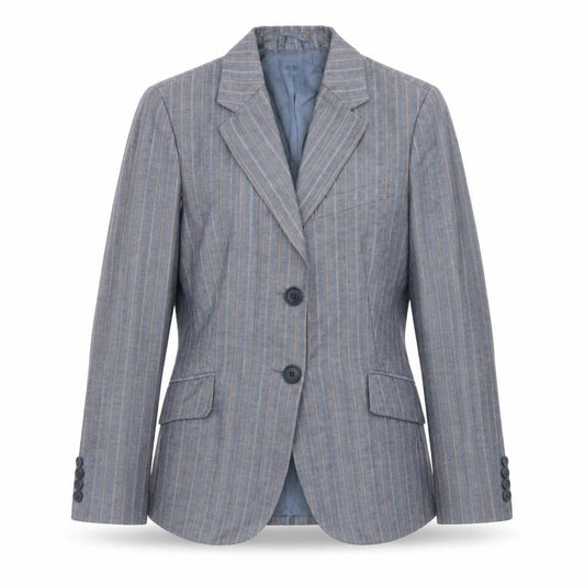 Benetton Women's Blue Striped Linen Blend Blazer Size 14