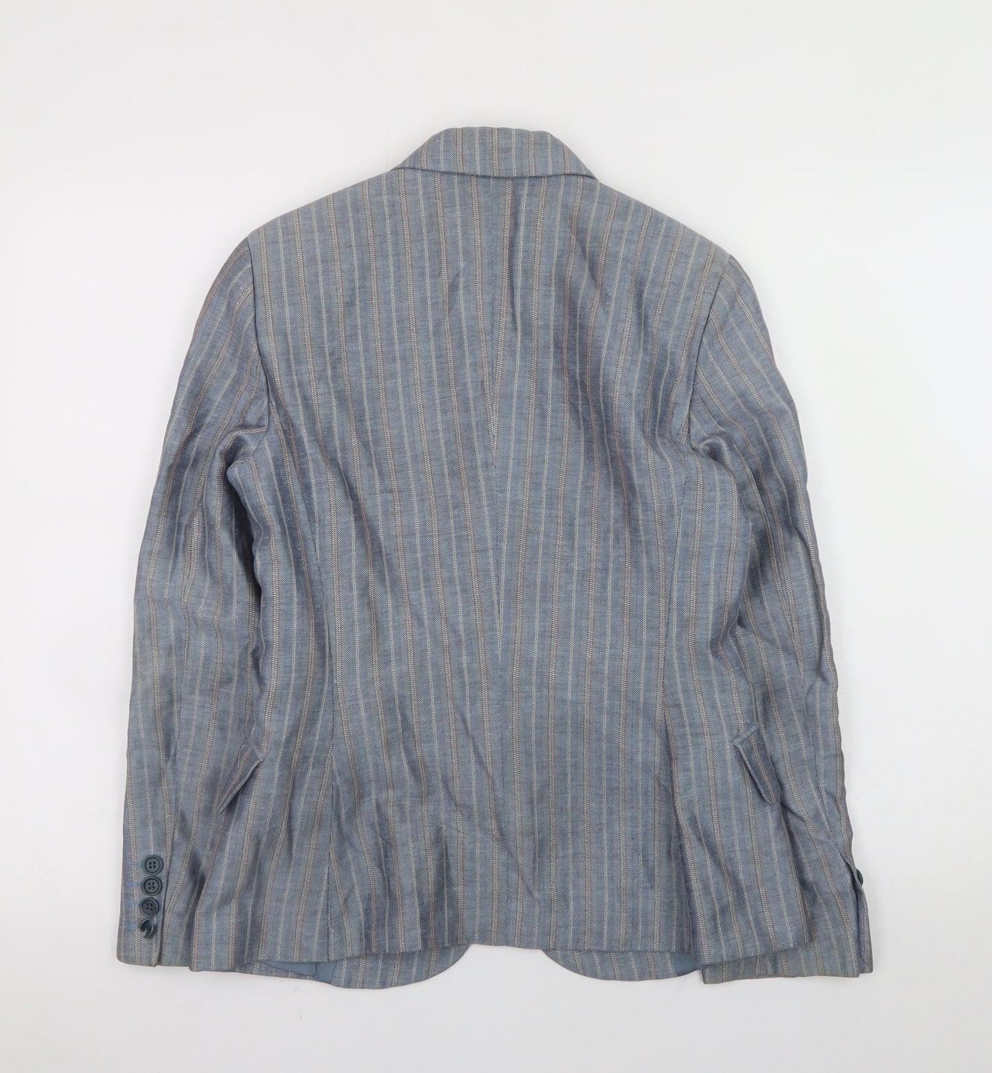 Benetton Women's Blue Striped Linen Blend Blazer Size 14