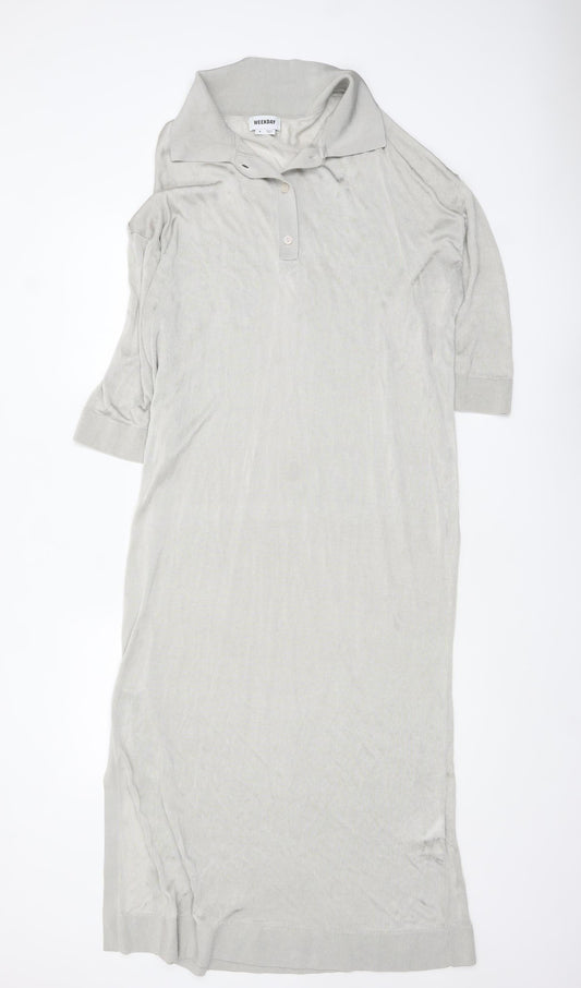 Weekday Women Beige Collared Midi Knit Shirt Dress Size M