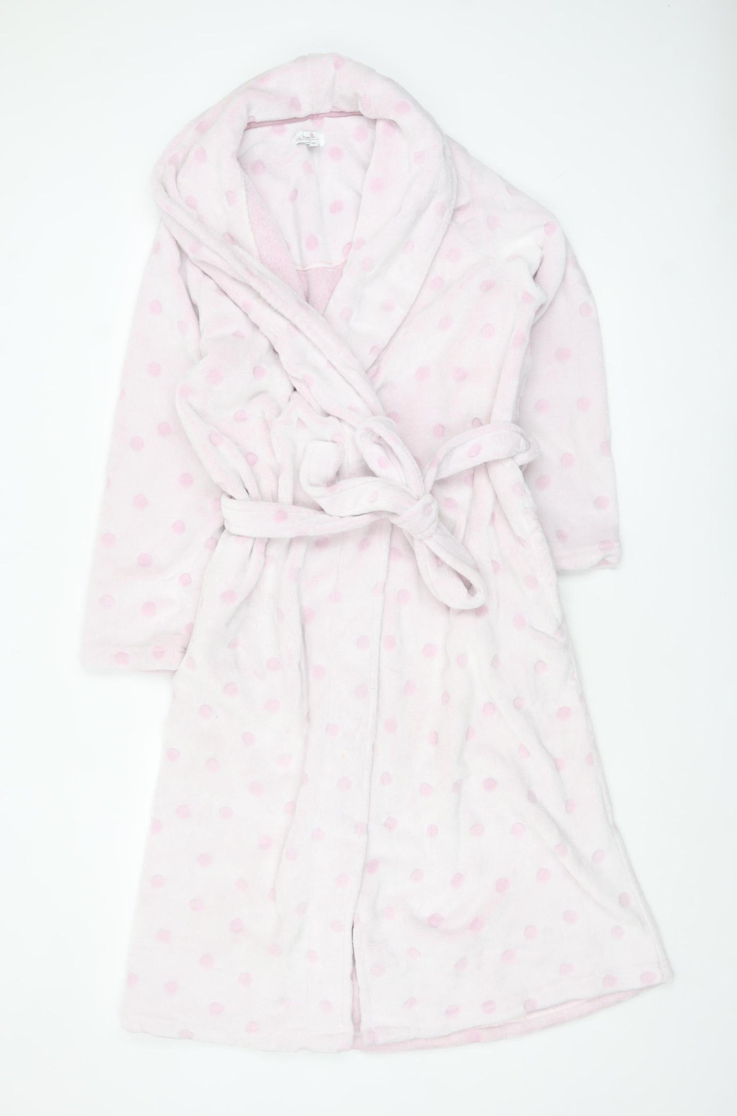 La Marquise Womens Pink Polka Dot Fleece Belted Robe Small