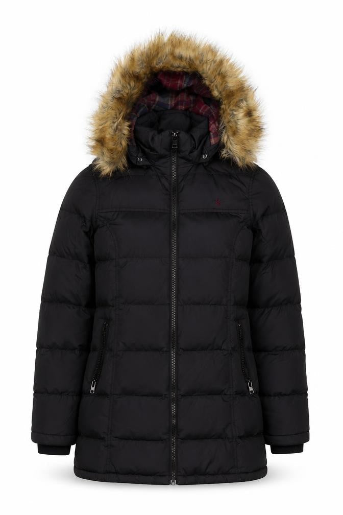 Jack Wills Womens Black Faux Fur Hooded Puffer Jacket Size 8
