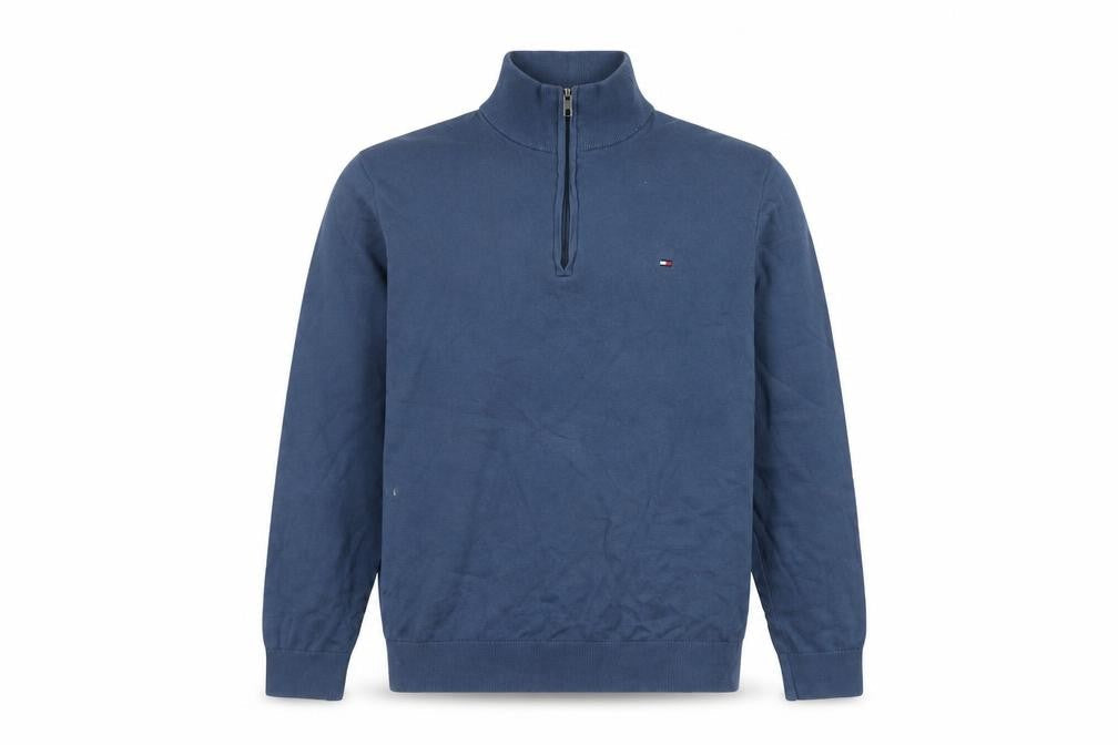 Tommy Hilfiger Men's Blue XL Cotton Half Zip Jumper
