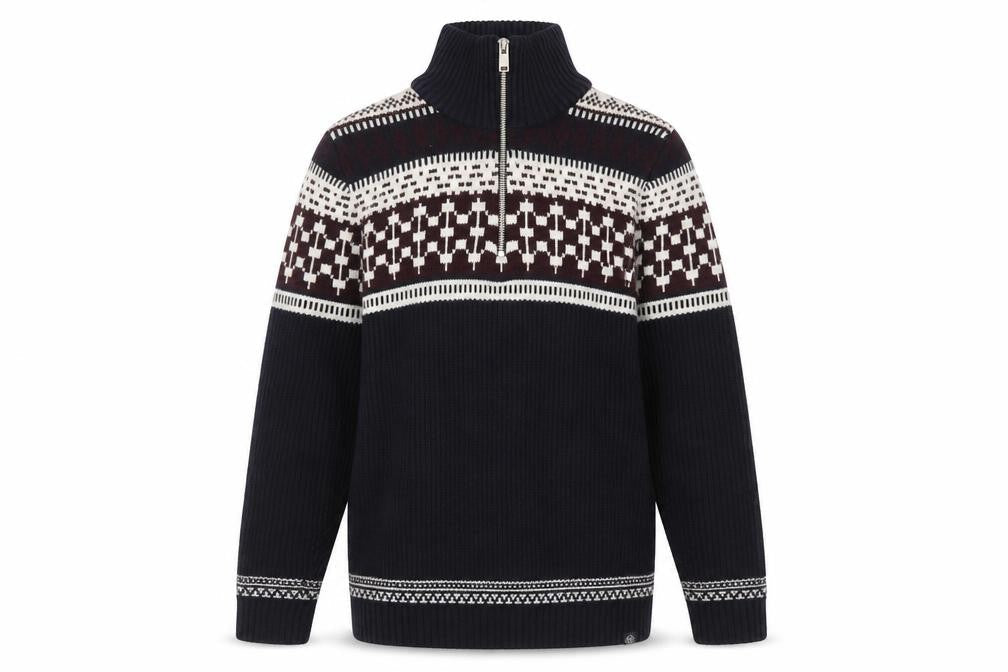 Marks & Spencer Men’s Blue Fair Isle 1/2 Zip Cotton Blend Jumper S