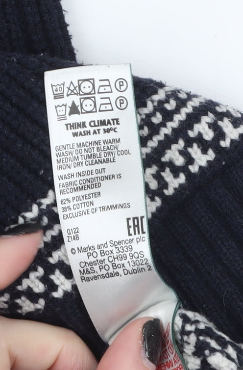 Marks and Spencer Men’s Blue Fair Isle 1/2 Zip Cotton Blend Jumper S