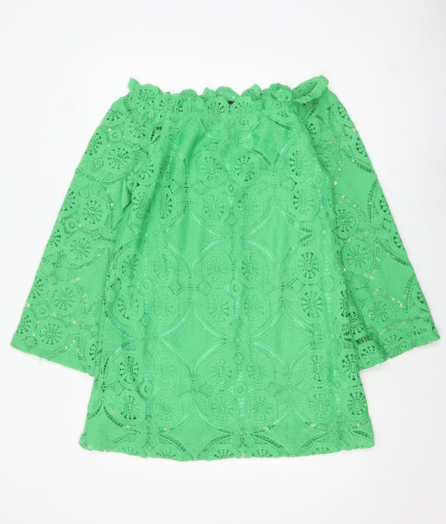 PrettyLittleThing Women's Green Lace Off Shoulder Shift Dress UK 12