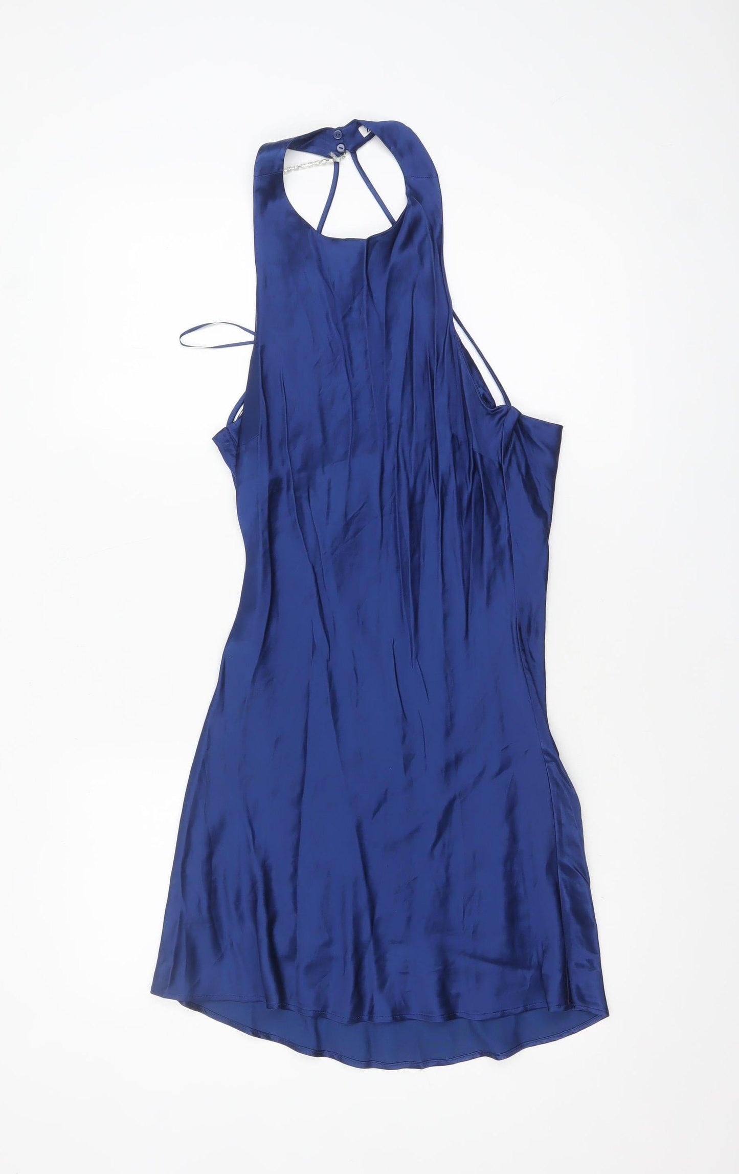 Zara Women Blue S Slip Dress Halter Backless Party Style