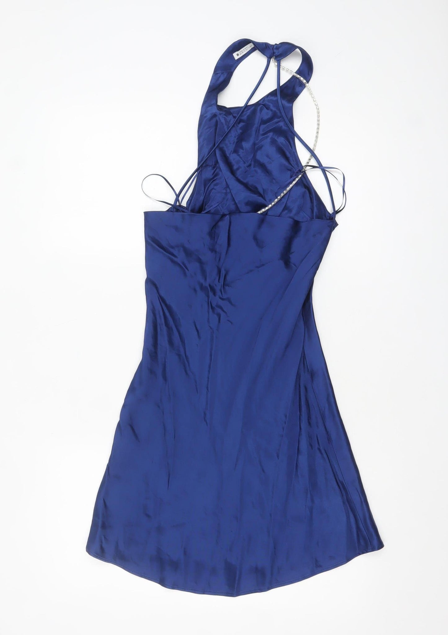 Zara Women Blue S Slip Dress Halter Backless Party Style