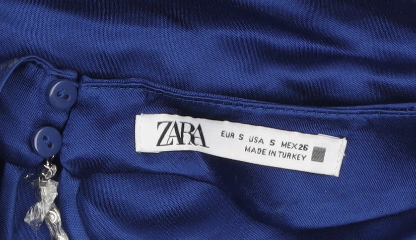 Zara Women Blue S Slip Dress Halter Backless Party Style