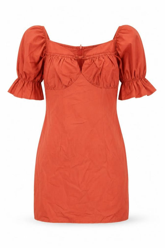 PRETTYLITTLETHING Women’s Orange Off Shoulder Puff Sleeve Bodycon Dress Size 8