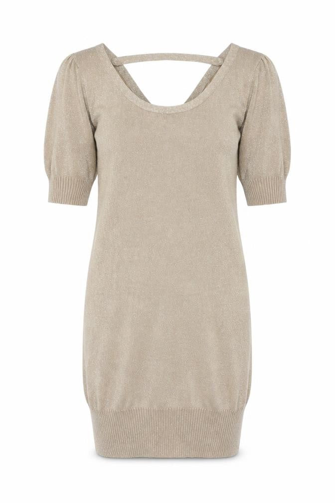 Vila Women Beige Glitter V-Neck Short Sleeve Pullover Jumper Size S