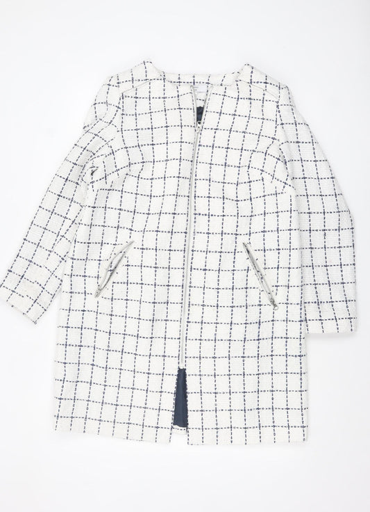 Joanna Hope Women's White Check Mid-Length Zip Coat UK 14