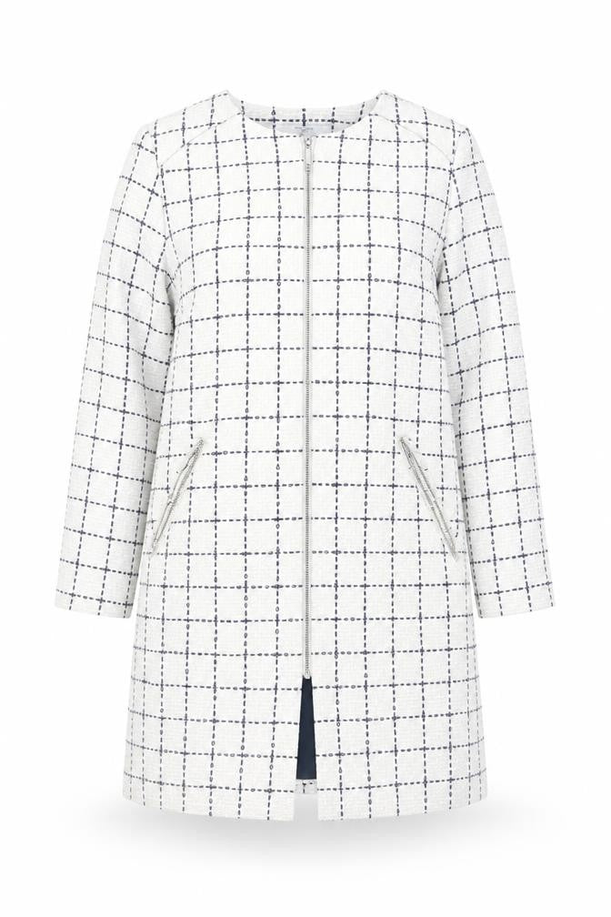 Joanna Hope Women's White Check Mid-Length Zip Coat UK 14