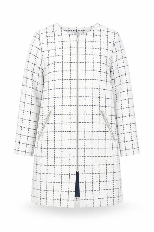 Joanna Hope Women's White Check Mid-Length Zip Coat UK 14