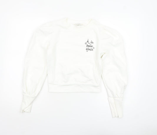 Miss Selfridge Women White Cotton Pullover Sweatshirt UK 6
